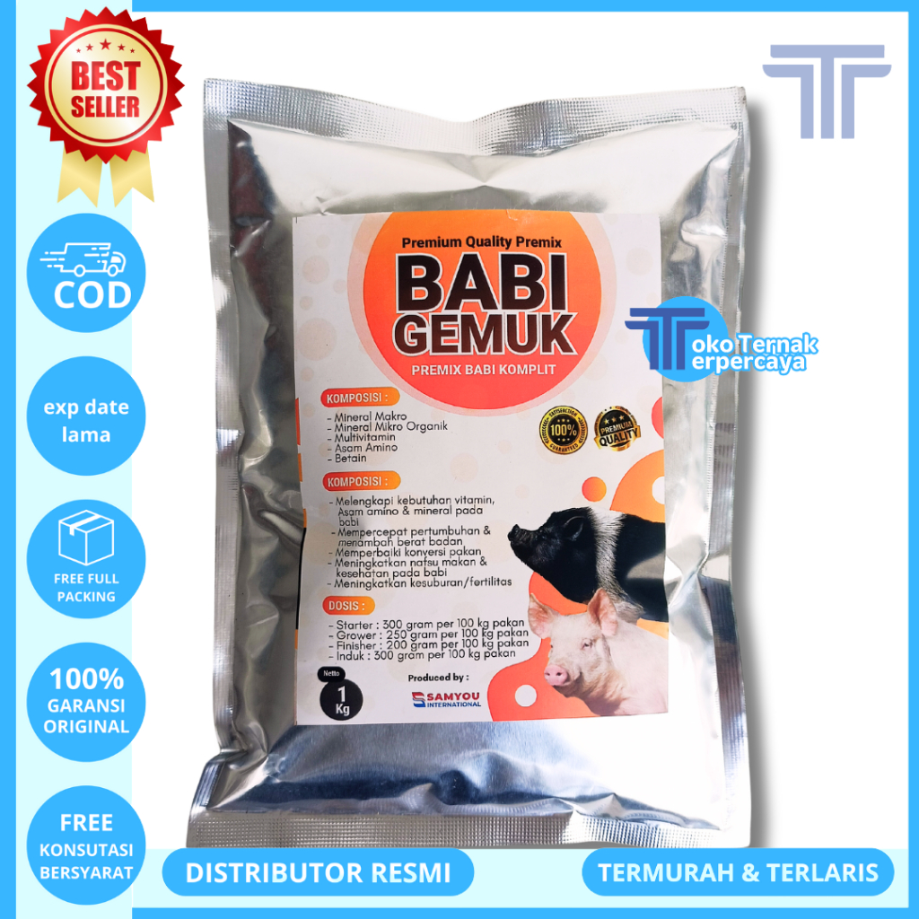 PREMIX BABI GEMUK 1 KG - Premix Babi Suplemen Vitamin Penggemuk Babi & Menambah Nafsu Makan Babi Cam