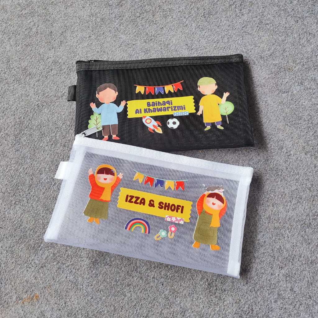 

TEMPAT PENSIL POUCH JARING CUSTOM NAMA LUCU GEMES