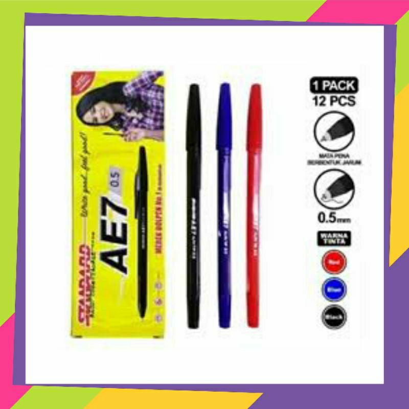

12Pcs PULPEN HITAM STANDART AE7 0.5mm-TERMURAH
