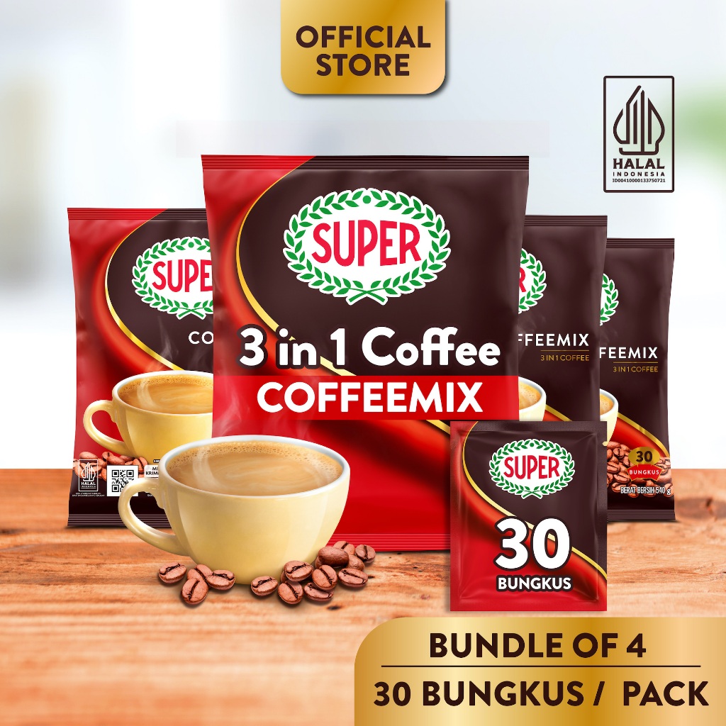 

(Bundle of 4) SUPER Coffeemix 3in1 Instant Coffee, 30 Sachets [HALAL]