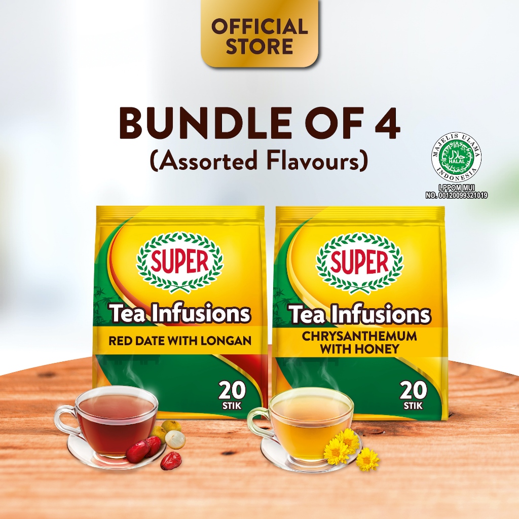 

(Bundle of 4) SUPER Tea Infusions Instant Tea, 20 sticks [HALAL]