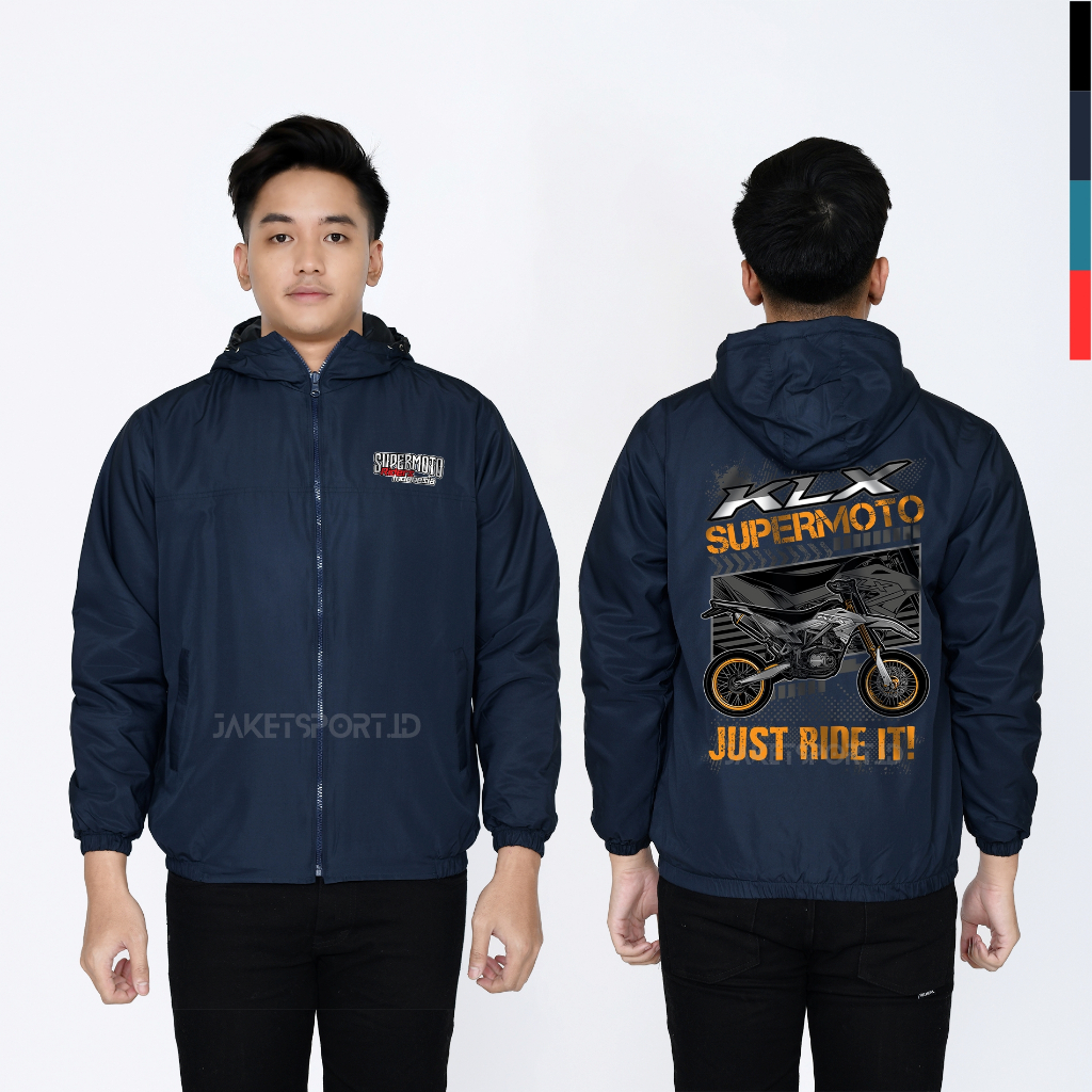 Jaket touring motor KLX Supermotor tahan angin sablon dtf parasut semi waterproof bisa custom