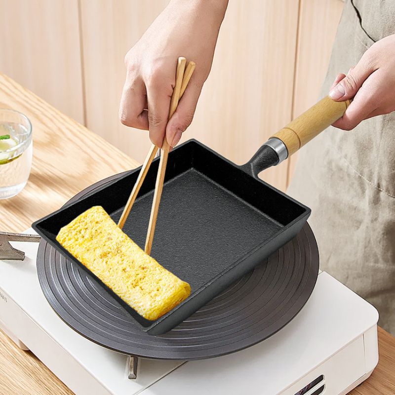 Fry Pan Cast Iron Kotak – Wajan Datar Tebal Tamagoyaki & Telur Dadar Jepang | Anti Lengket Alami