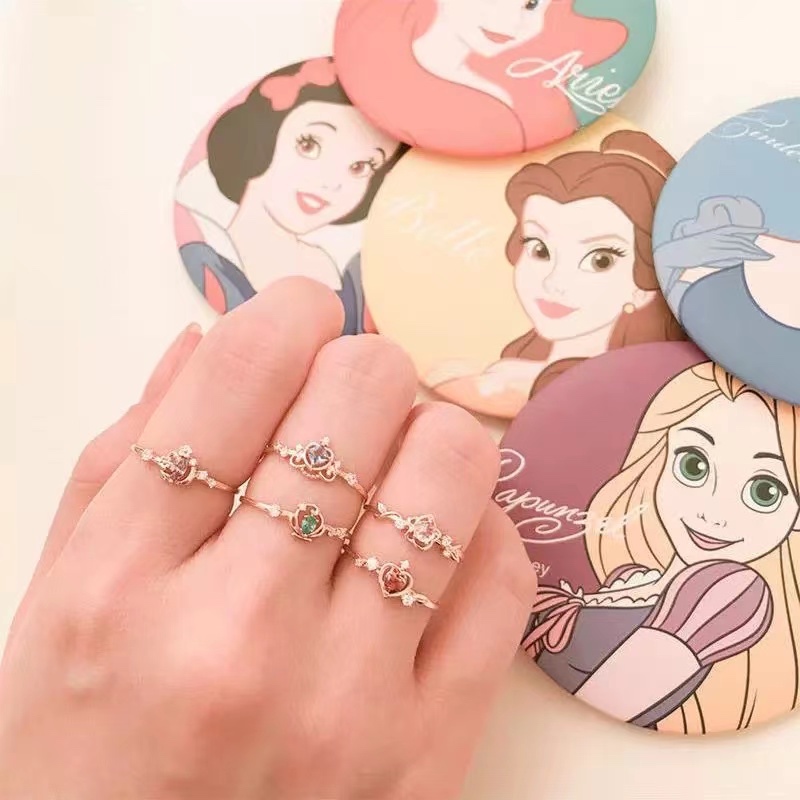 Miss curiosity Cincin Disney Princess Ring Wanita Cincin Batu Permata Mutiara Berlian Kristal Berwar
