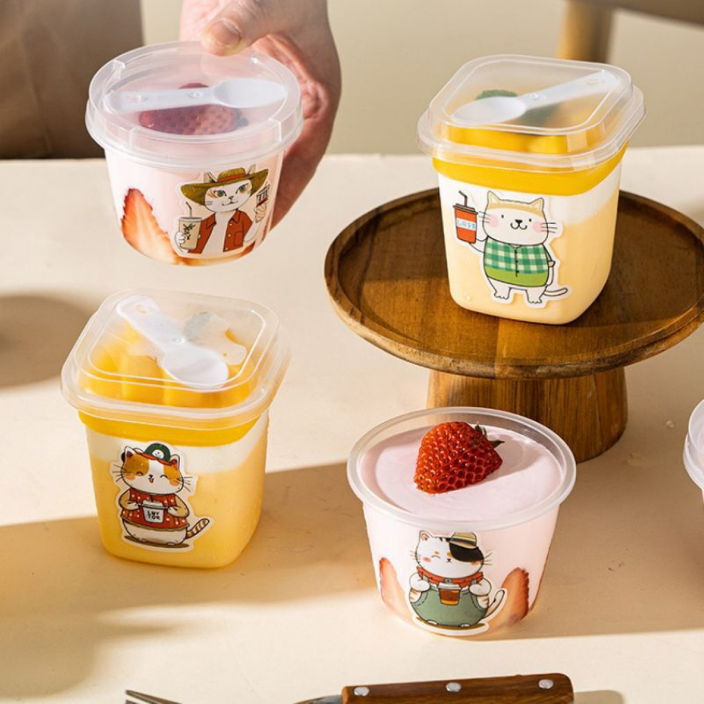 10pcs KOREAN Dessert Cup Kotak Dan Bulat Dessert Cup Sendok Kotak Dessert Cup Puding Cup Jelly
