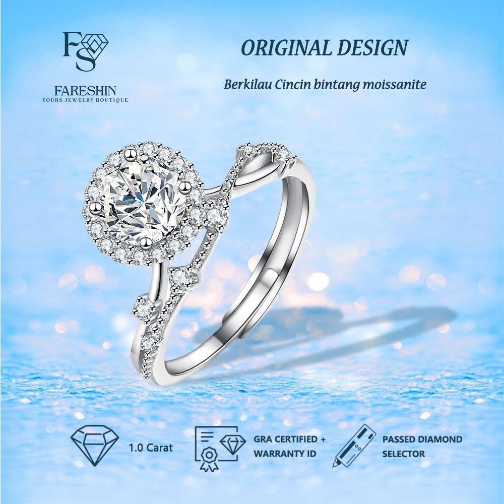 Cincin Tunangan Moissanite Berkilau Bintang Sterling Silver 925 White Gold 18K Fareshin Jewellery