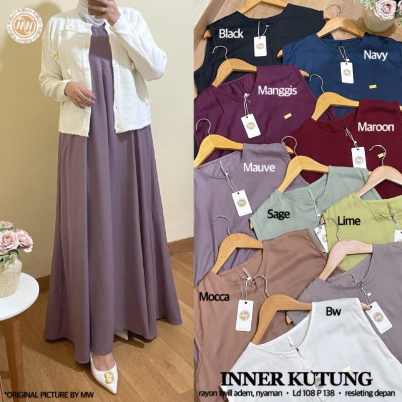 inner kutung gamis wanita ORI berlabel MW banyak serian warna fashion solo viral