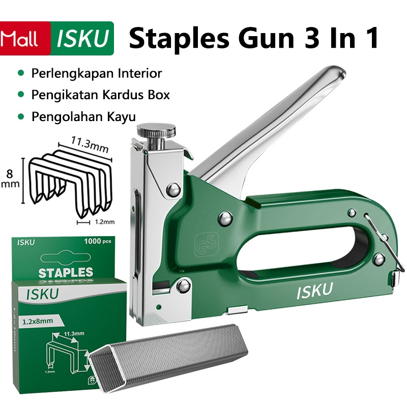 ISKU Staples Tembak 3 In 1 Tacker Stapler Staples Perekat Powerfull Streples Tembak