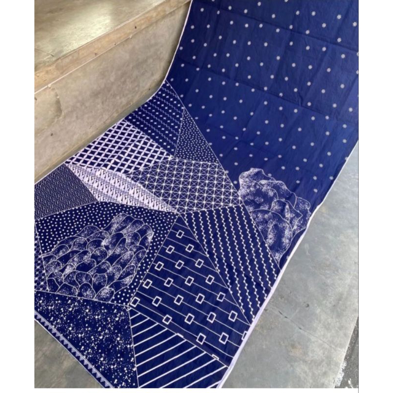 Kain Batik Solo Katun printing biru putih