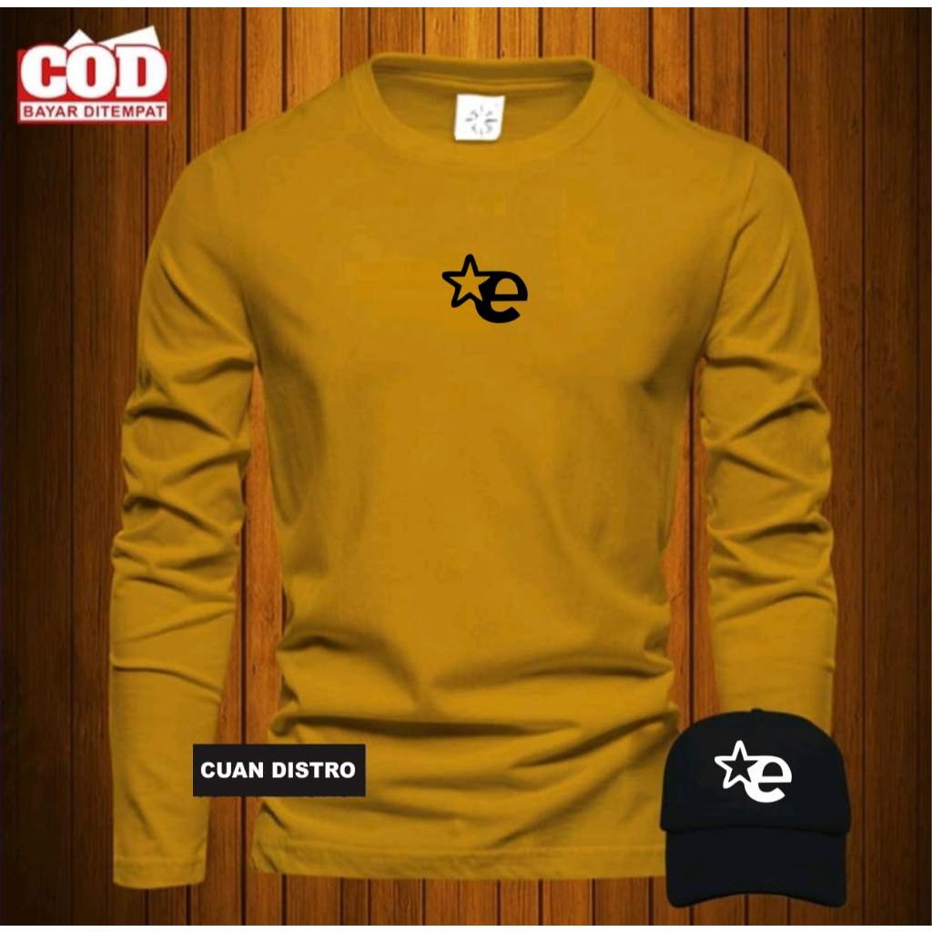 BONUS TOPI Terbaru  Kaos Distro Lengan Panjang Terbaru ERIGO Bintang  Logo Black 100% Cotton Quality