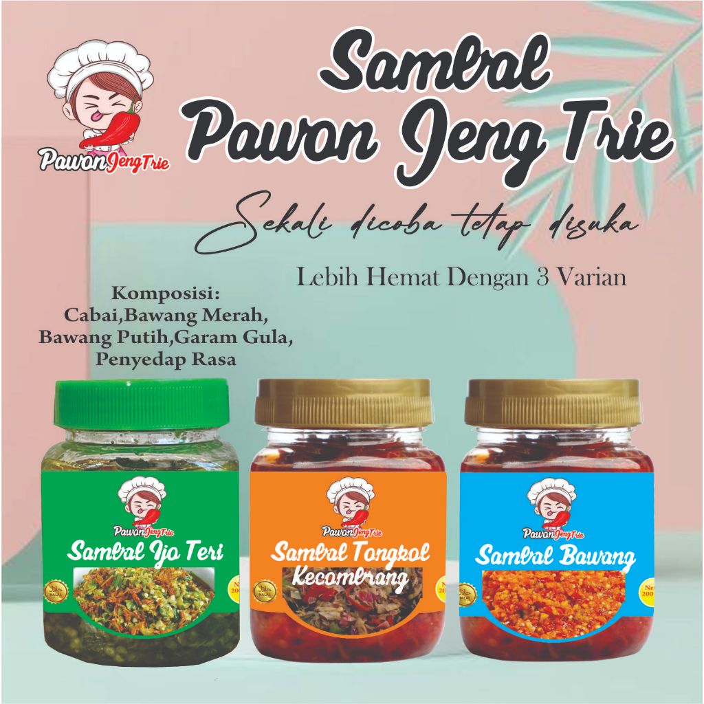 

Paket 3 botol, Sambal Ijo Teri Tongkol Kecombrang Bawang Pedas