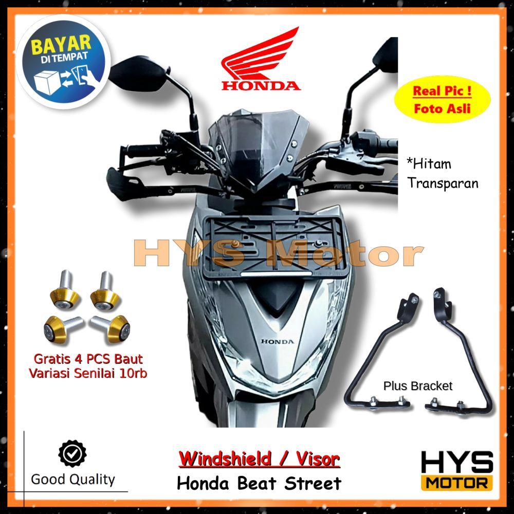 HYS Kaca Depan Variasi HONDA Beat Street - Visor Windshield Winsil Motor Plus Bracket Bonus Baut