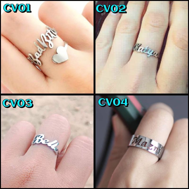 Cincin Custom inisial Nama Lapis Emas Anti Karat Cincin Handmade Ukir Nama Cantik dan Unik