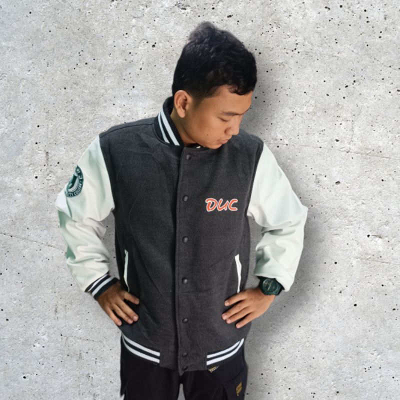 Jaket Varsity lengan kulit/leather tebal furing dalam lembut