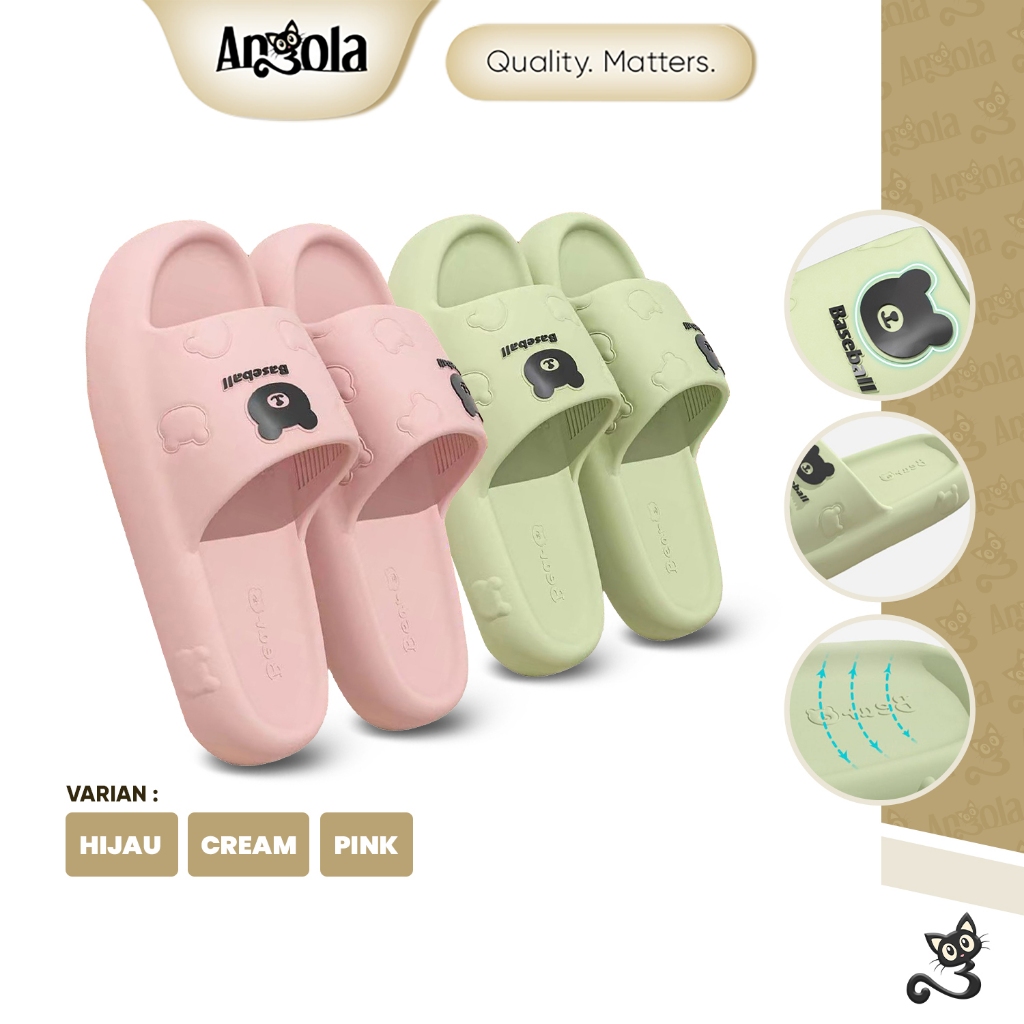 ANGOLA Sandal Slip On Wanita Pria H48A Sendal Santai / Sendal Rumah / Sandal Slip On Beruang