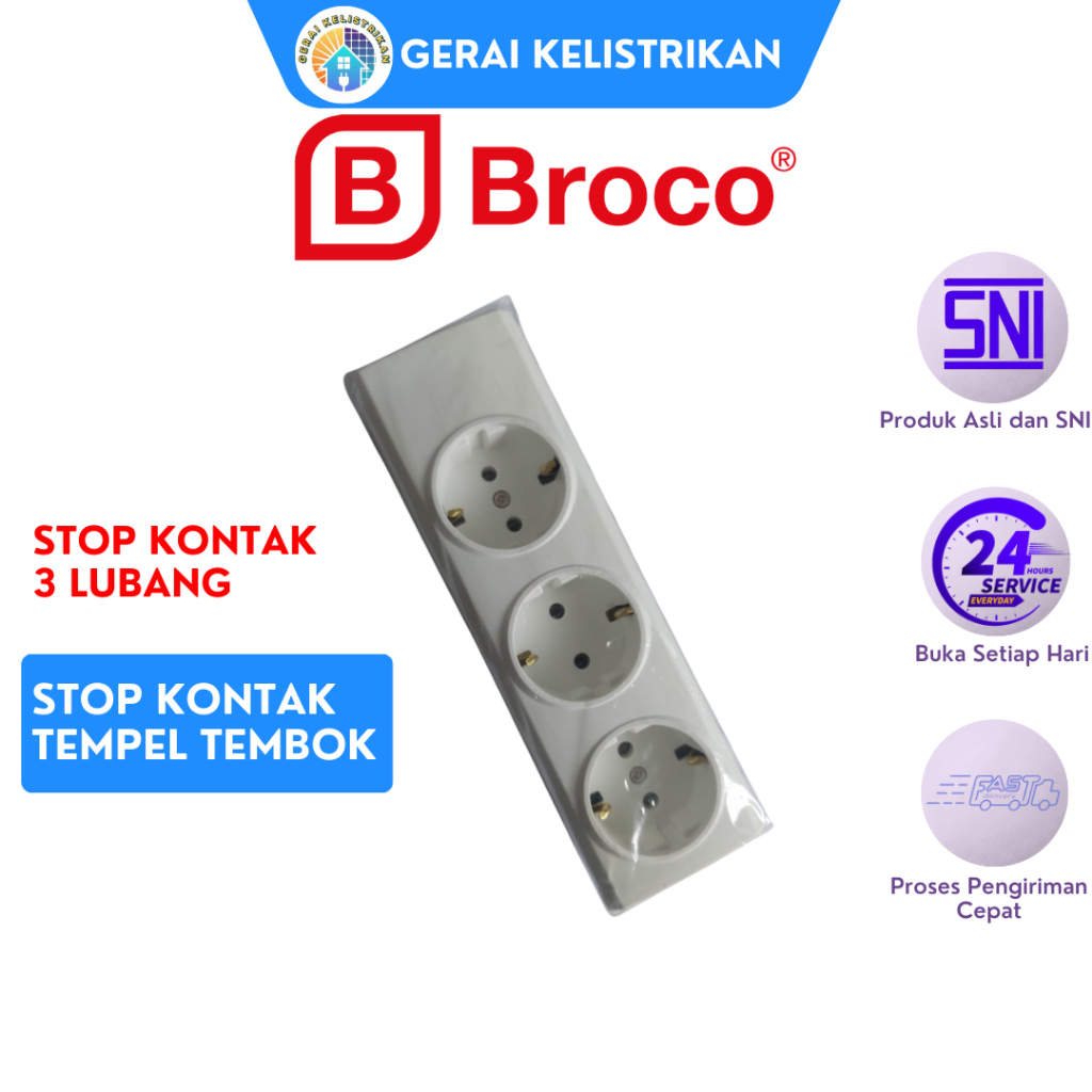 Stop Kontak BROCO / Terminal BROCO / Stop Kontak 3 Lubang Putih BROCO