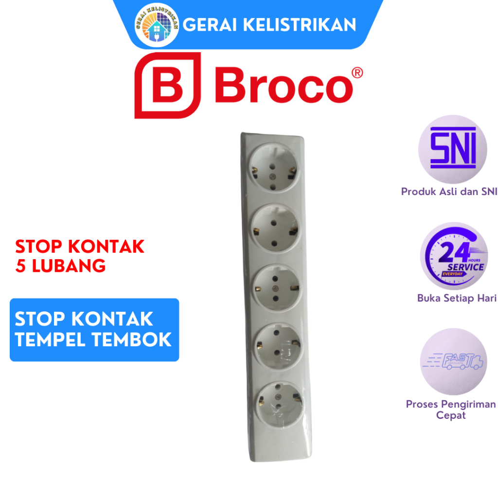 Stop Kontak BROCO / Terminal BROCO / Stop Kontak 5 Lubang Putih BROCO