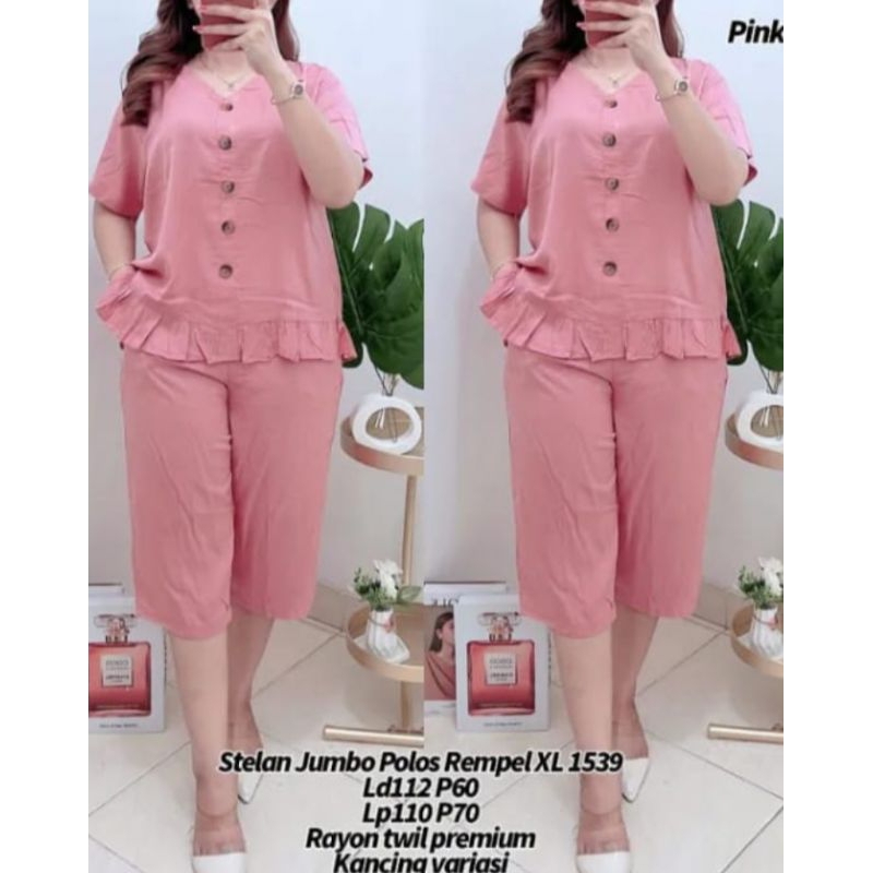 Terbaru Set Andin Jumbo kancing Variasi Baju Celana full Karet Polos Jumbo Setelan Dewasa