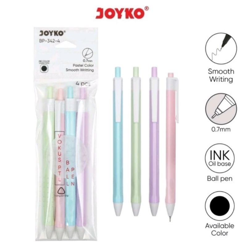 

Pulpen pena ballpoint bolpen joyko fokus triangular bp-342 {1set isi 4pcs}