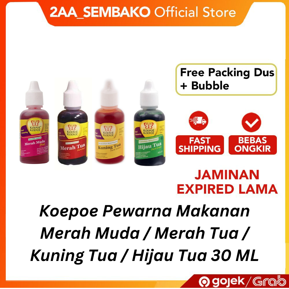 

Koepoe Koepoe Pewarna Makanan 30 ML Merah Muda / Merah Tua / Kuning Tua / Hijau Tua Cap Kupu Kupu