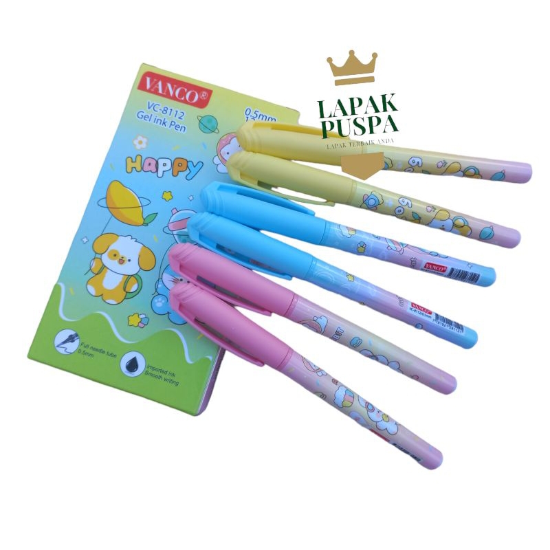 

1 pcs pulpen fulpen bolpoint vanco 8112 happy karakter lucu 0,5 mm