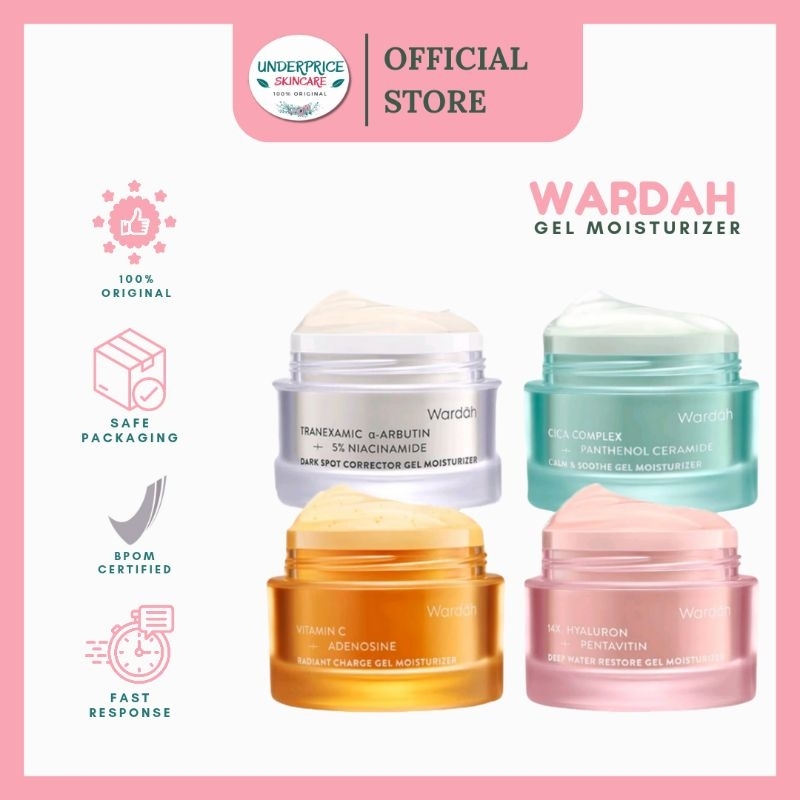 WARDAH Gel Moisturizer 30g |  14X Hyaluron + Pentavitin Deep Water Restore 30 g |  Cica Complex + Pa