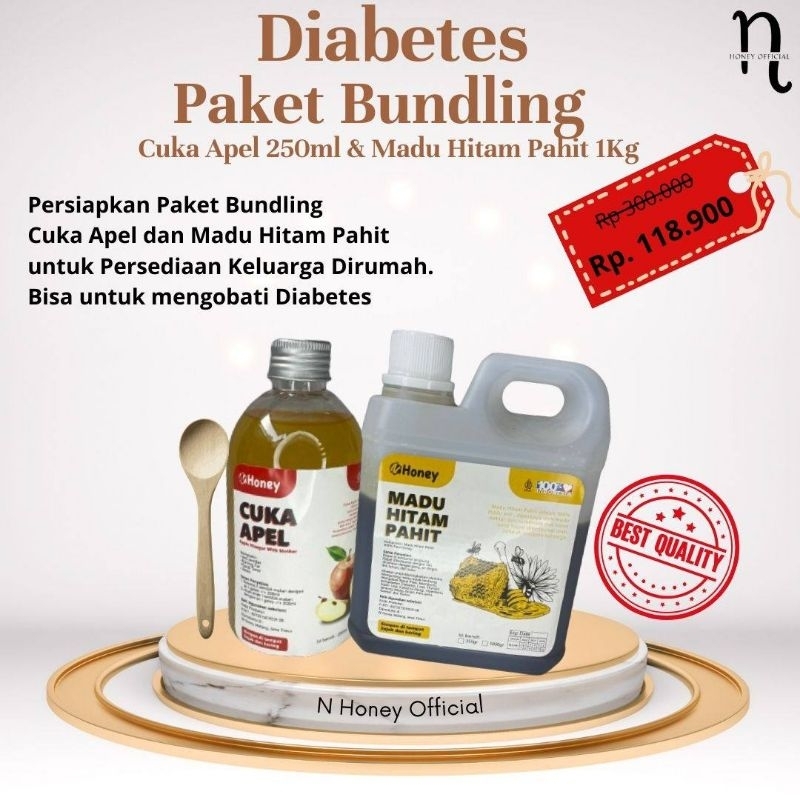 

N Honey - Paket Bundling Diabetes Ampuh - Hemat - Madu Hitam Pahit dan Cuka Apel