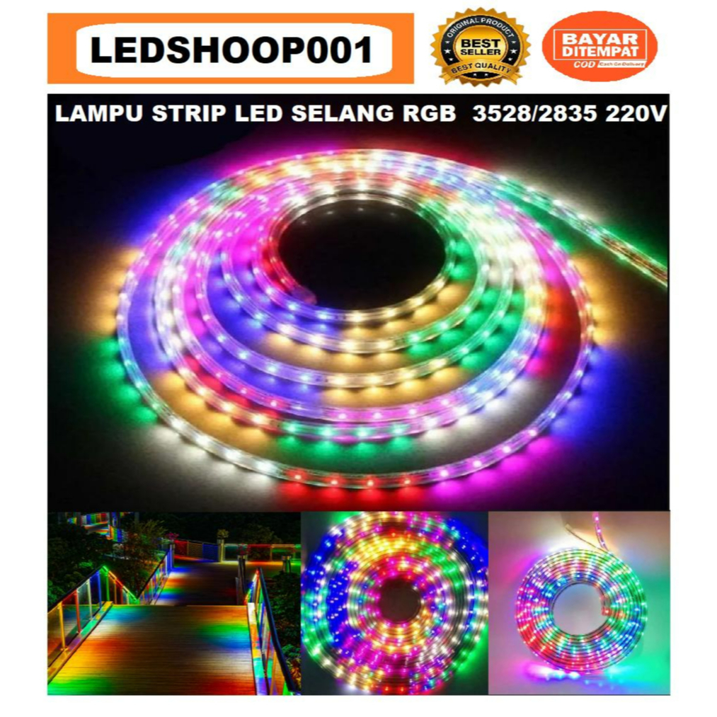 LAMPU STRIP LED SELANG RGB DAN MERAH PUTIH  3528/2835 FREE SOKET 220V MULTI WARNA OUTDOOR/INDOOR 220