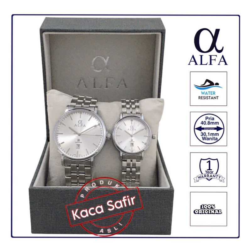 ALFA Jam Tangan Couple Kaca Safir Tahan Air 88169 Original