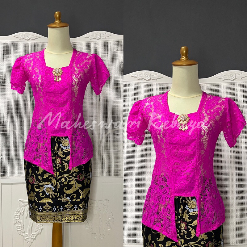 Kebaya Bali Set Brukat Lilit Pink Fusia Rok Pendek