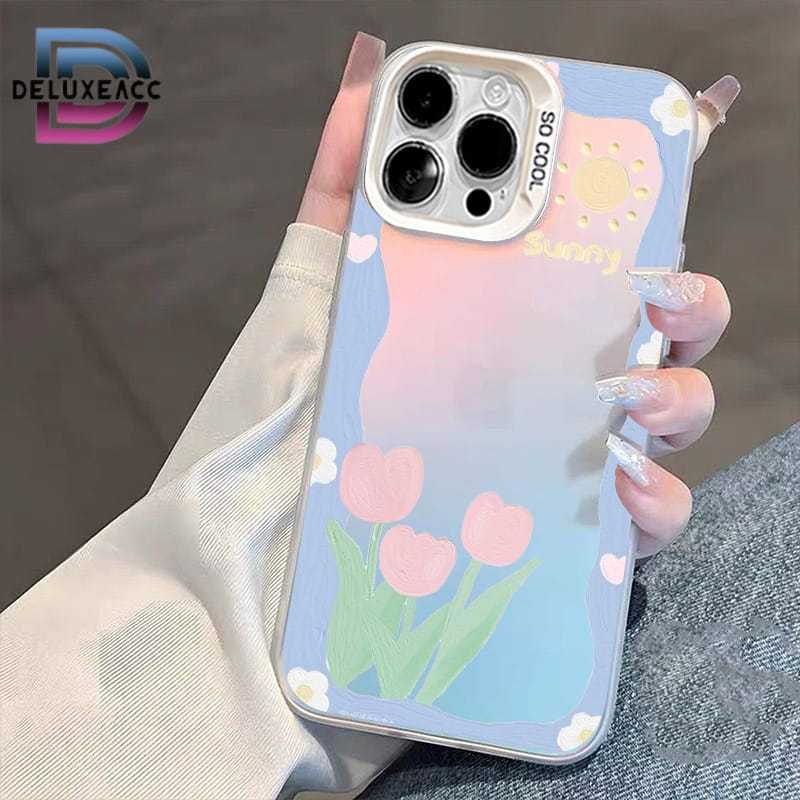 SS904 Premium Hologram Case Silikon Aesthetic Tulip Pink Bear FOR OPPO A57 2022 A77S A58 A78 A71 A74