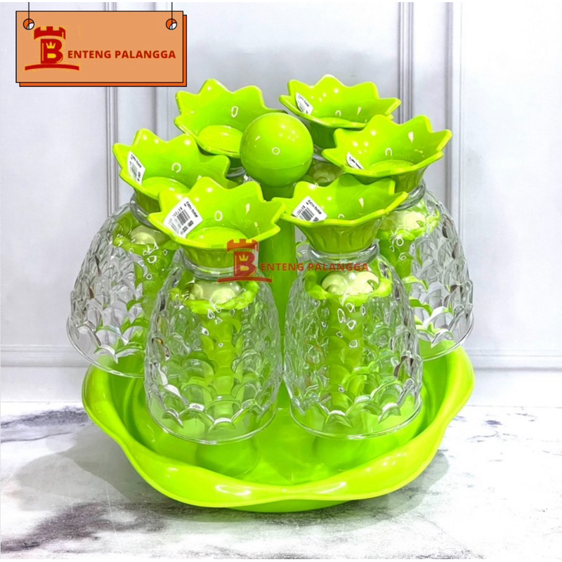 SET Tatakan Gelas Ikan Hijau dan Pink / 6Pcs Gelas Ikan GMI-5032 PInk Hijau Golden Sunkist Golden Le