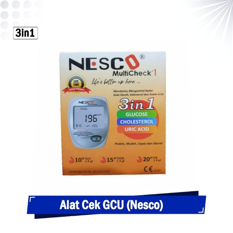 Nesco Alat Cek Darah 3in1 Plus Tes Strip 10 Gula Darah 10 Asam Urat 2 Kolesterol