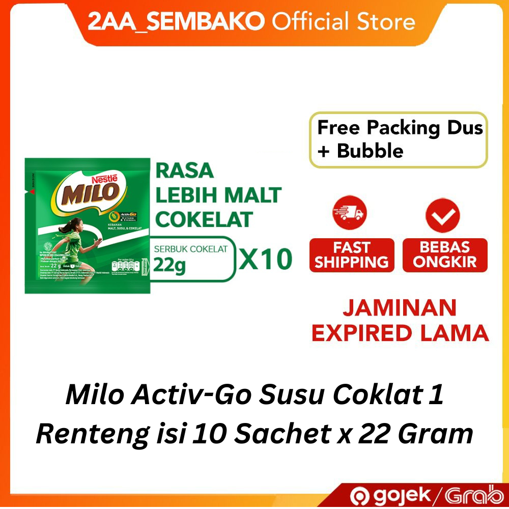 

Milo Activ-Go Susu Coklat 1 Renceng 10 Sachet x 22 Gram