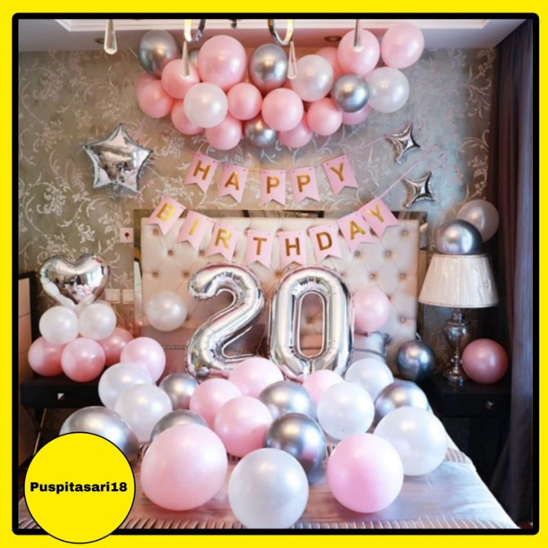 paket dekorasi ulang tahun balon pink fancy
