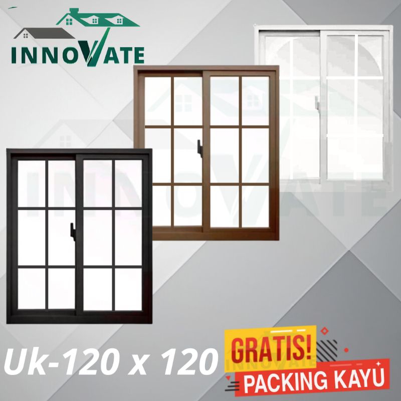 JENDELA SLIDING Ornamen ALUMINIUM  120 x 120 GRATIS BUBBLE WRAP + PACKING KAYU