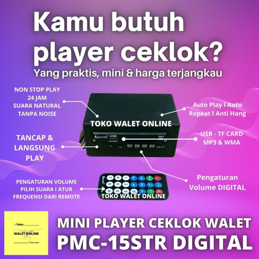 MINI PLAYER CEKLOK PMC 15STR DIGITAL AMPLI CEK LOKASI WALET VOLUME DIGITAL PORTABLE REMOTE