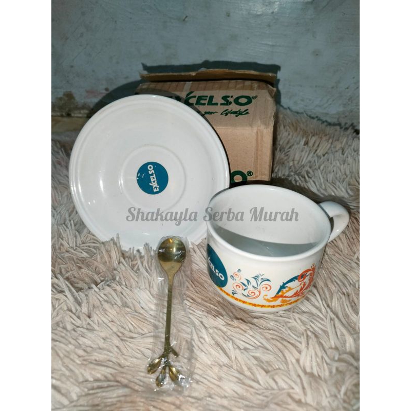 (MURAH) CANGKIR KOPI BATIK EXCELSO SET TATAKAN DAN SENDOK / CANGKIR KOPI SET / GELAS KOPI TEH / GELA