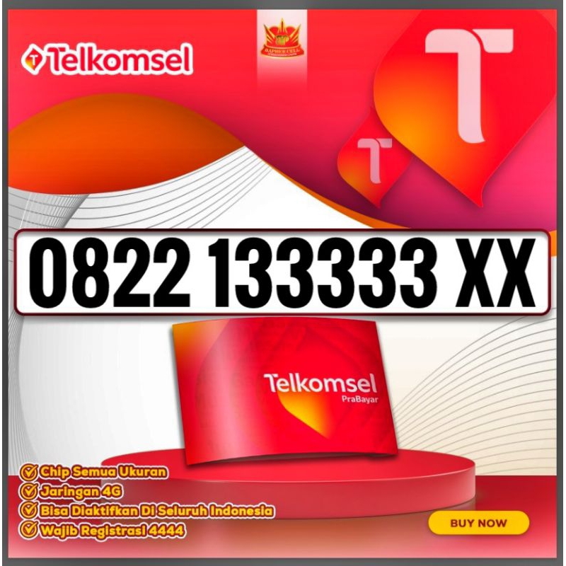 KARTU PERDANA NOMOR CANTIK TELKOMSEL SIMPATI - KARTU AS - NOMER SERI PANCA 33333 - KARTU CANTIK - PE