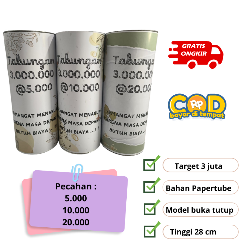 TABUNGAN CELENGAN TARGET 3 JUTA PECAHAN 20K 5K 10K CELENGAN TARGET BUKA TUTUP ATAU PERMANEN MURAH TA
