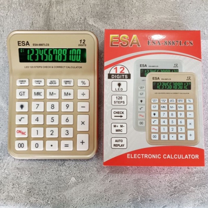 

MEGA Kalkulator ESA 8887 LCS Display Layar Hijau Calculator Green Light Cek Ulang