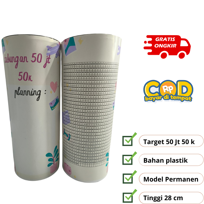 Celengan Target Jumbo Besar Buka Tutup Permanen / Celengan Anak / Souvenir Ulang Tahun TARGET 50 JUT