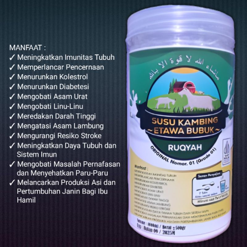 

Susu Kambing Etawa Bubuk+Ruqyah Grade No. 1 Kemasan Kaleng 500 gr