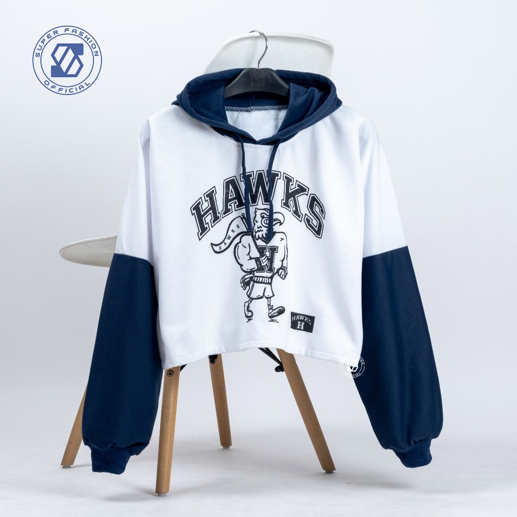 SS - HAWKS Sweater Hoodie Crop Wanita | American Style Sweatshirt Cropped | Pakaian Wanita