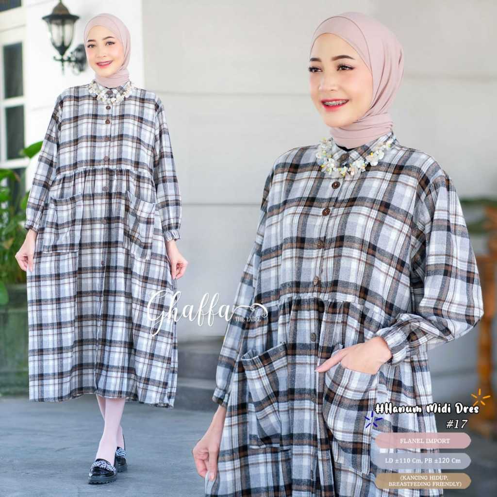 MIDI DRESS FLANEL IMPORT KOTAK KOTAK / MIDI DRESS MUSLIM PREMIUM / BAJU HIJAB WANITA KEKINIAN