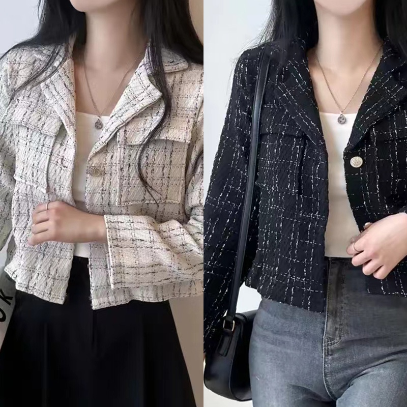 Kardigan Crop Lengan Panjang Kekinian Premium Kotak-kotak Wanita/Jaket Wanita Crop Terbaru Lengan Pa