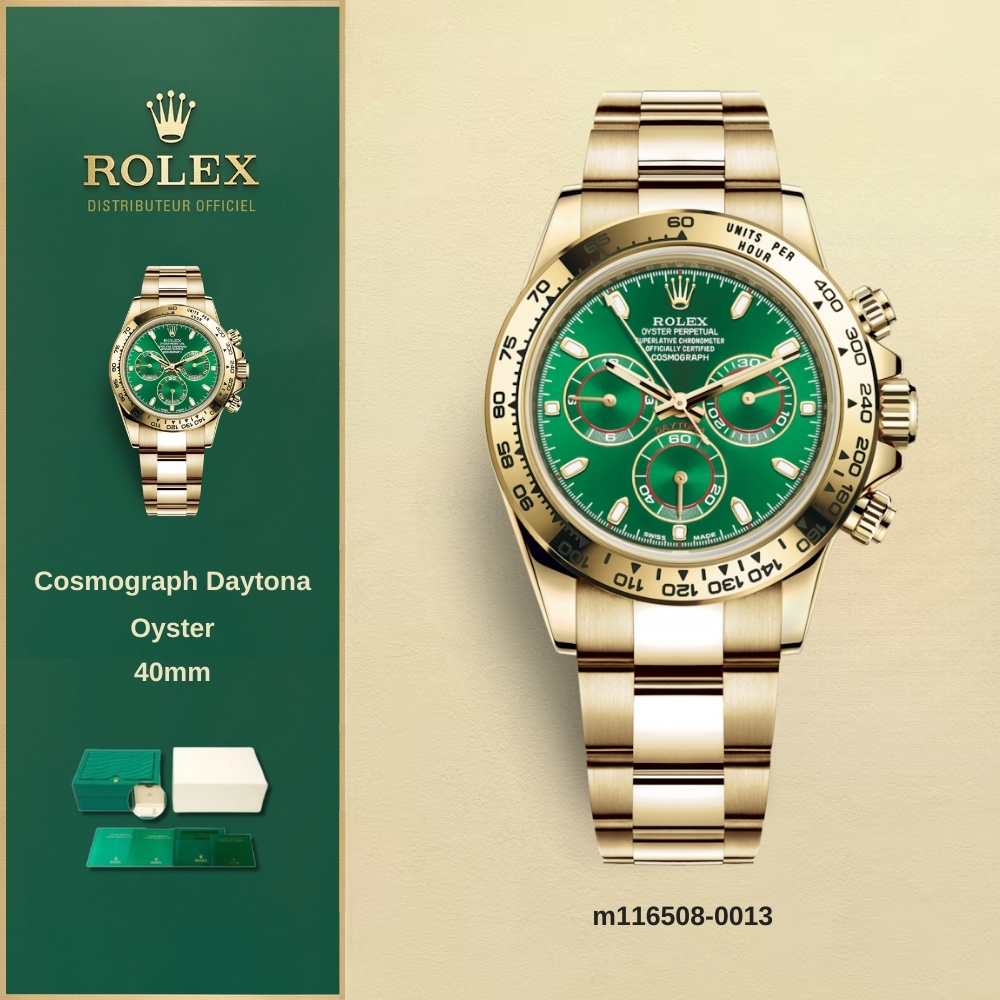 ROLEX jam tangan ori Cosmograph Daytona 40mm Yellow Gold Green pria rantai m116508-0013 watch origin