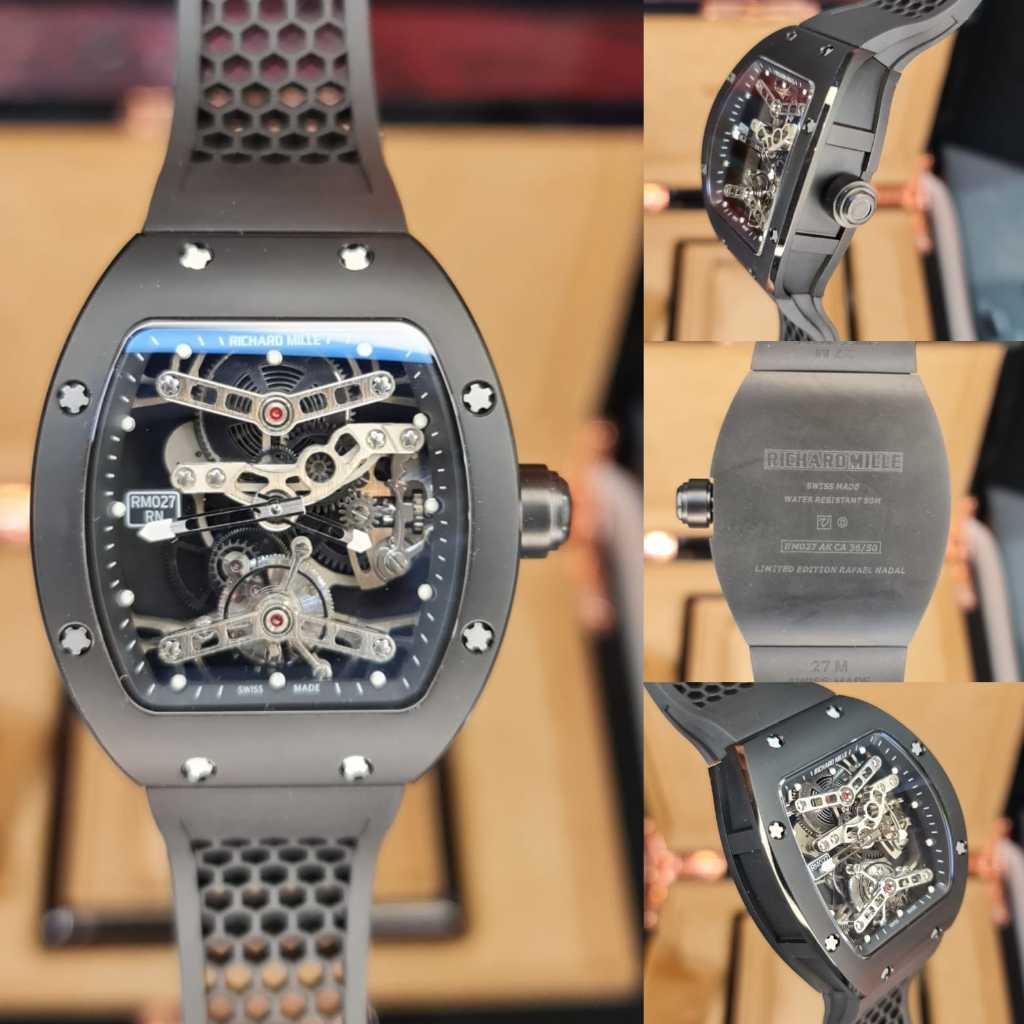 JAM TANGAN RICHARD MILLE CLONE 1:1 RM 027 TURBILLON LIMITED EDITION FULLSET BOX / NEW MEN LUXURY WAT