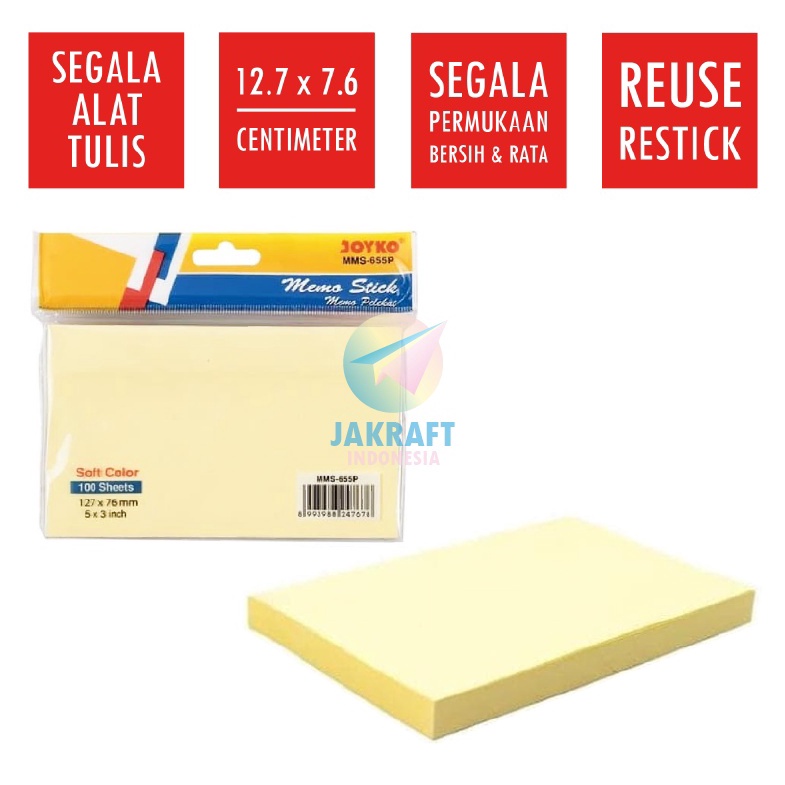 

HEMAT 1 Lembar Kertas Memo Stick Tempel Besar Panjang JOYKO MMS655P Soft Color Sticky Note 127 x 76 Cm