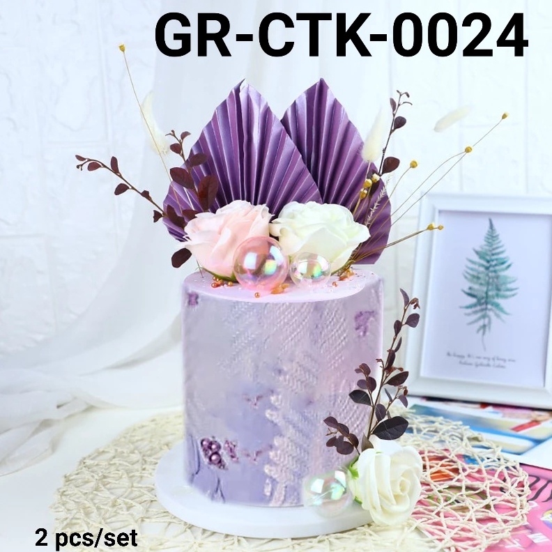 DISKON BESAR GRCTK24 Cake topper hiasan kue daun kipas background kue yamama baking
